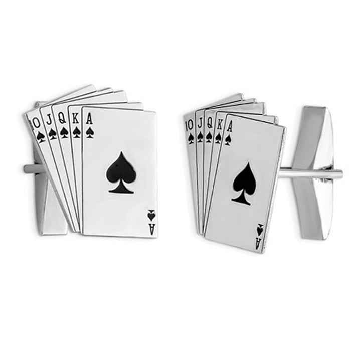 Sterling Silver Mens Royal Flush Cuff Links Image 1