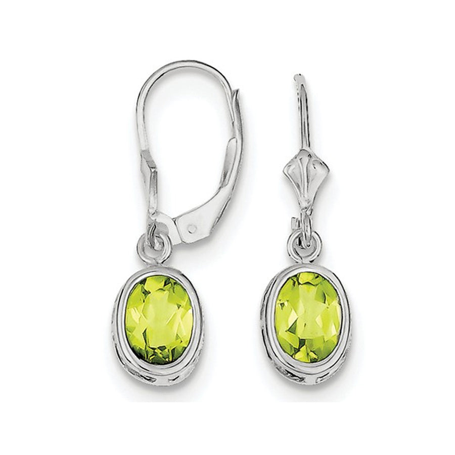 1.70 Carat (ctw) Green Peridot Drop Oval Earrings in Sterling Silver Image 1