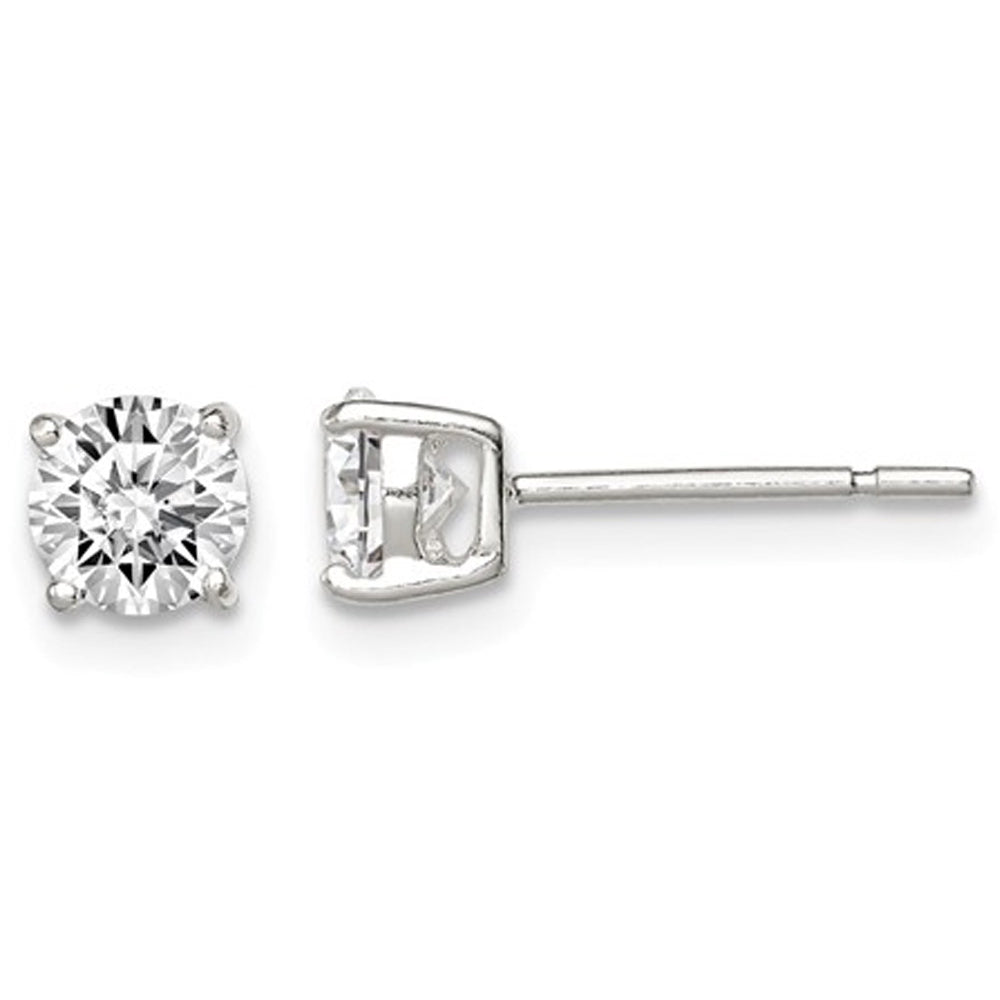 Synthetic Cubic Zirconia (CZ) Solitaire Stud Earrings 1.00 Carat (ctw) in Sterling Silver Image 1