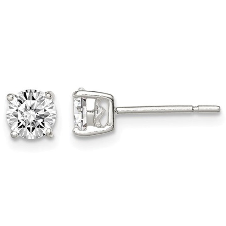 Synthetic Cubic Zirconia (CZ) Solitaire Stud Earrings 1.00 Carat (ctw) in Sterling Silver Image 1