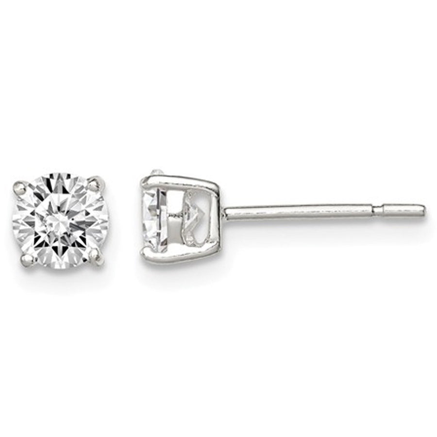 Synthetic Cubic Zirconia (CZ) Solitaire Stud Earrings 1.00 Carat (ctw) in Sterling Silver Image 1