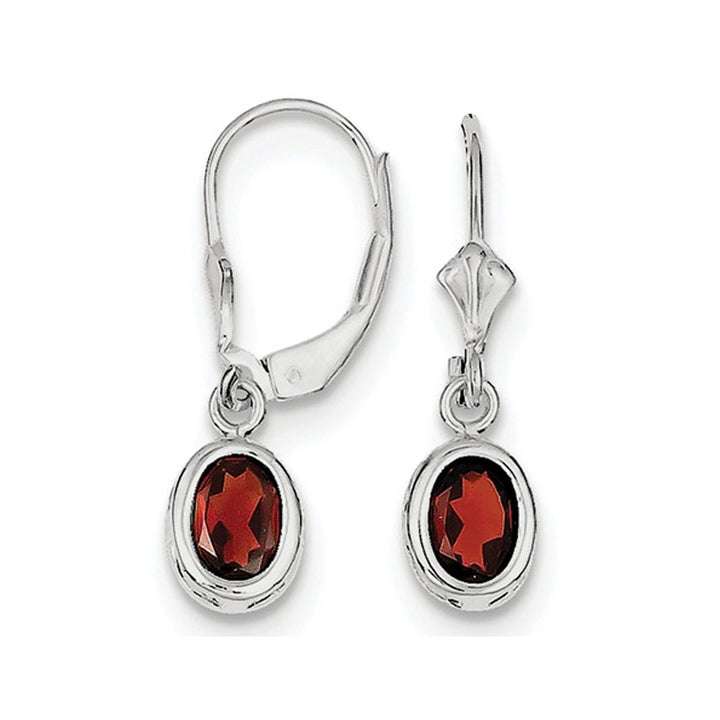 2.00 Carat (ctw) Garnet Drop Oval Earrings in Sterling Silver Image 1