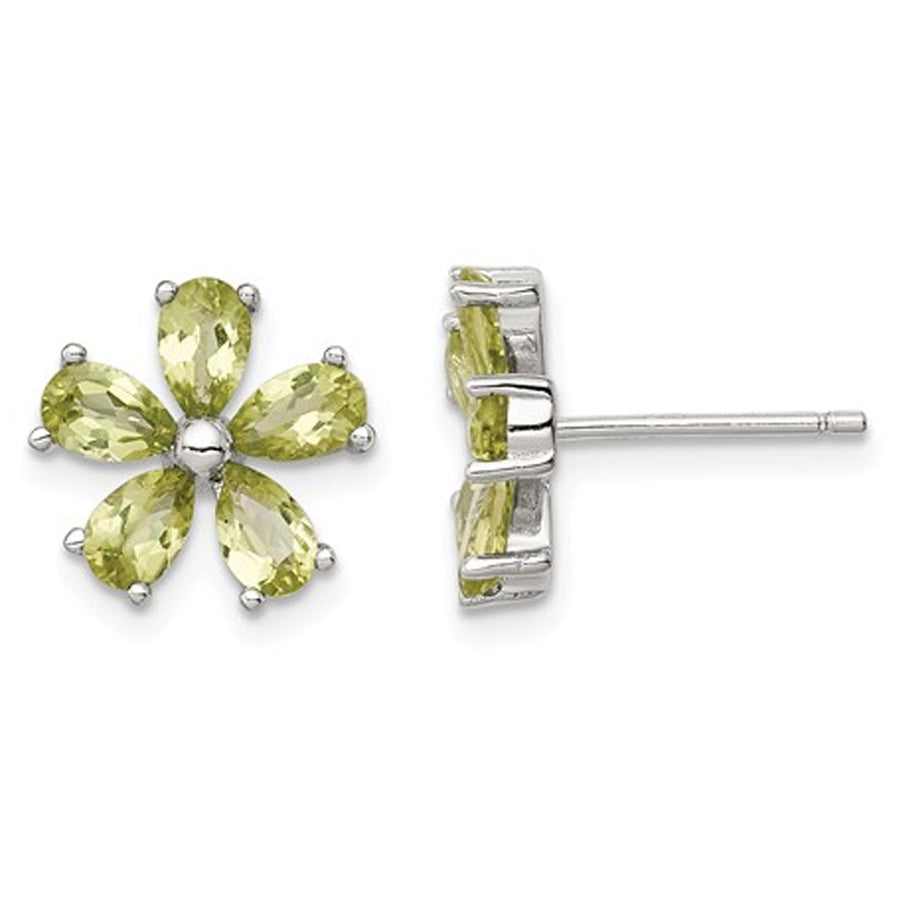 Green Peridot Flower Earrings in Sterling Silver Image 1