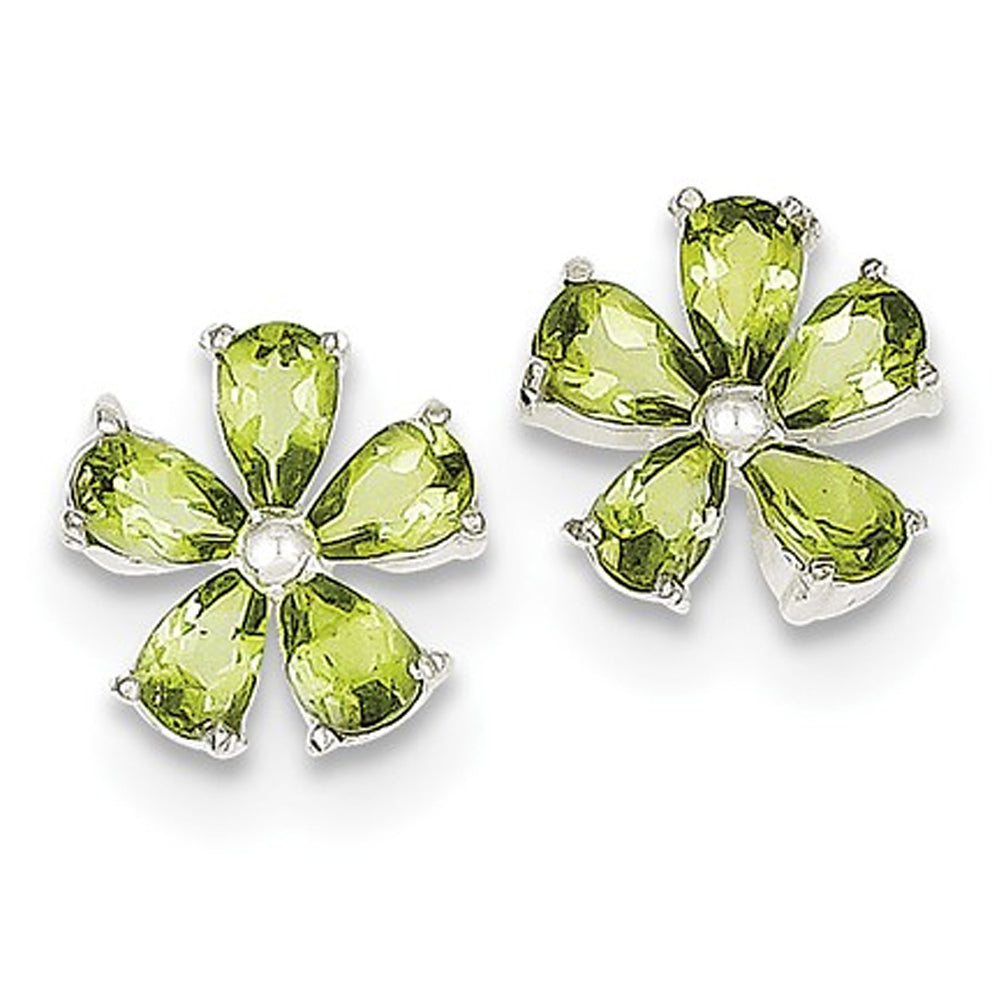 Green Peridot Flower Earrings in Sterling Silver Image 2