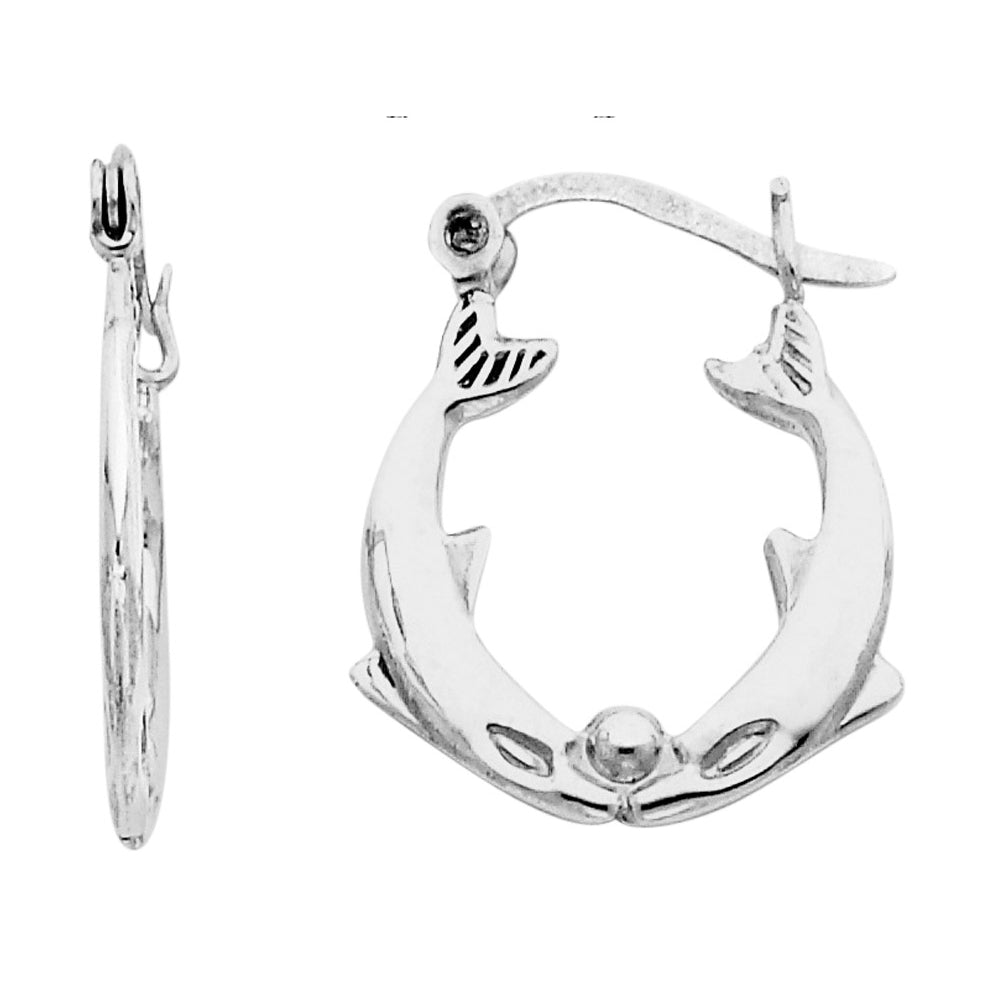 Sterling Silver Dolphin Polished Hoop Earrings Image 1