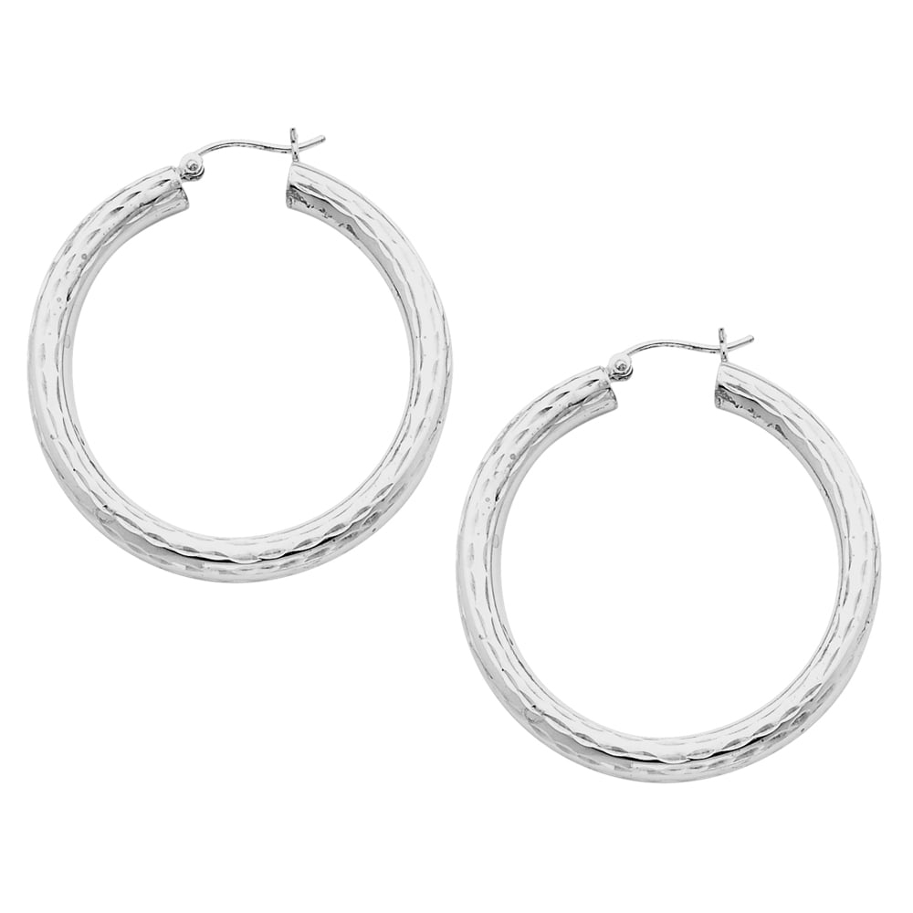 Large Diamond Cut Hoop Earrings in Sterling Silver 1 1/2 Inch (4.0mm) Image 2