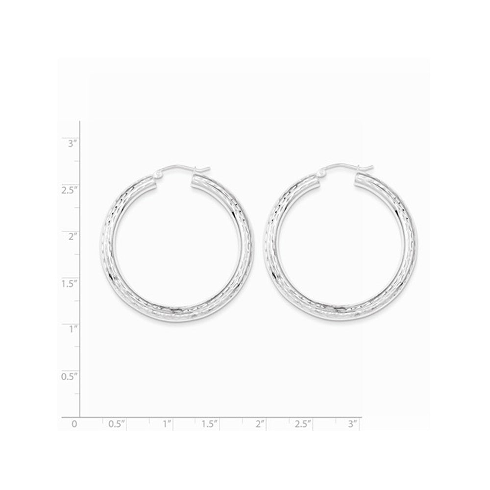 Large Diamond Cut Hoop Earrings in Sterling Silver 1 1/2 Inch (4.0mm) Image 3