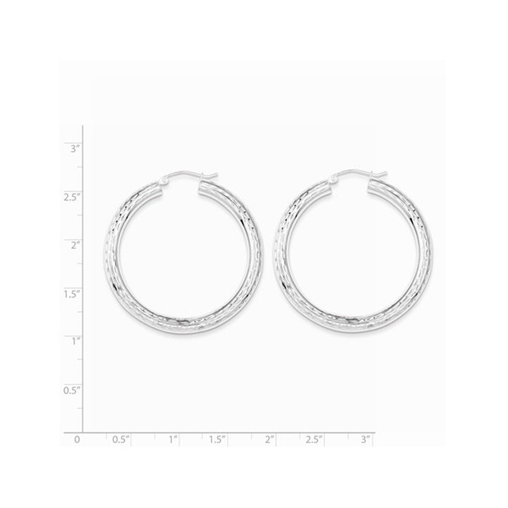 Large Diamond Cut Hoop Earrings in Sterling Silver 1 1/2 Inch (4.0mm) Image 3