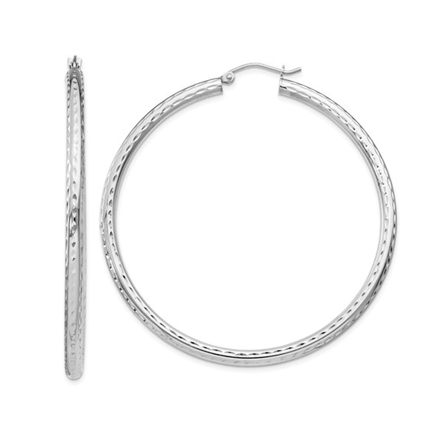 Extra Large Diamond Cut Hoop Earrings in Sterling Silver 2 Inch (3.0mm) Image 1