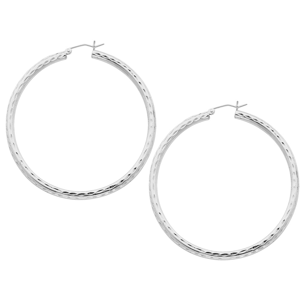 Extra Large Diamond Cut Hoop Earrings in Sterling Silver 2 Inch (3.0mm) Image 2