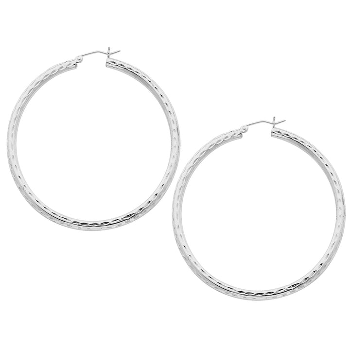 Extra Large Diamond Cut Hoop Earrings in Sterling Silver 2 Inch (3.0mm) Image 2