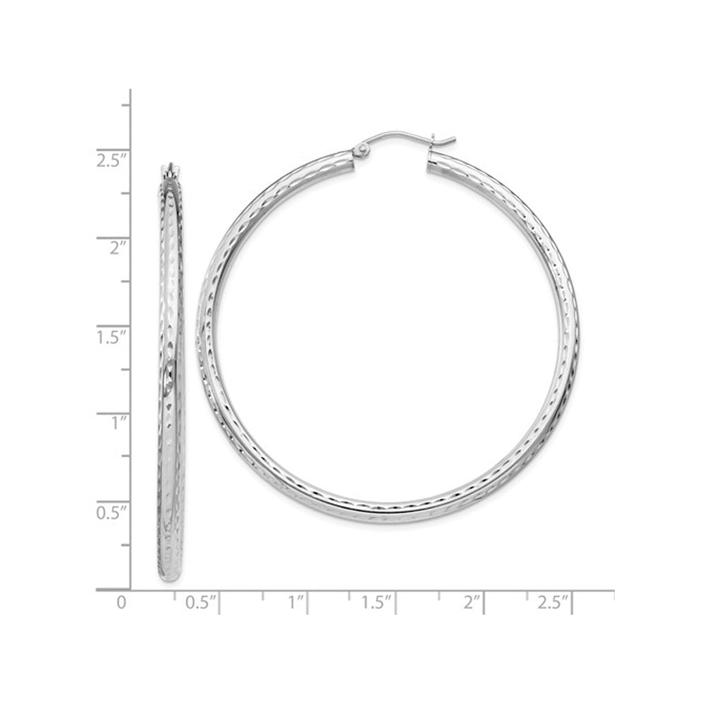 Extra Large Diamond Cut Hoop Earrings in Sterling Silver 2 Inch (3.0mm) Image 3