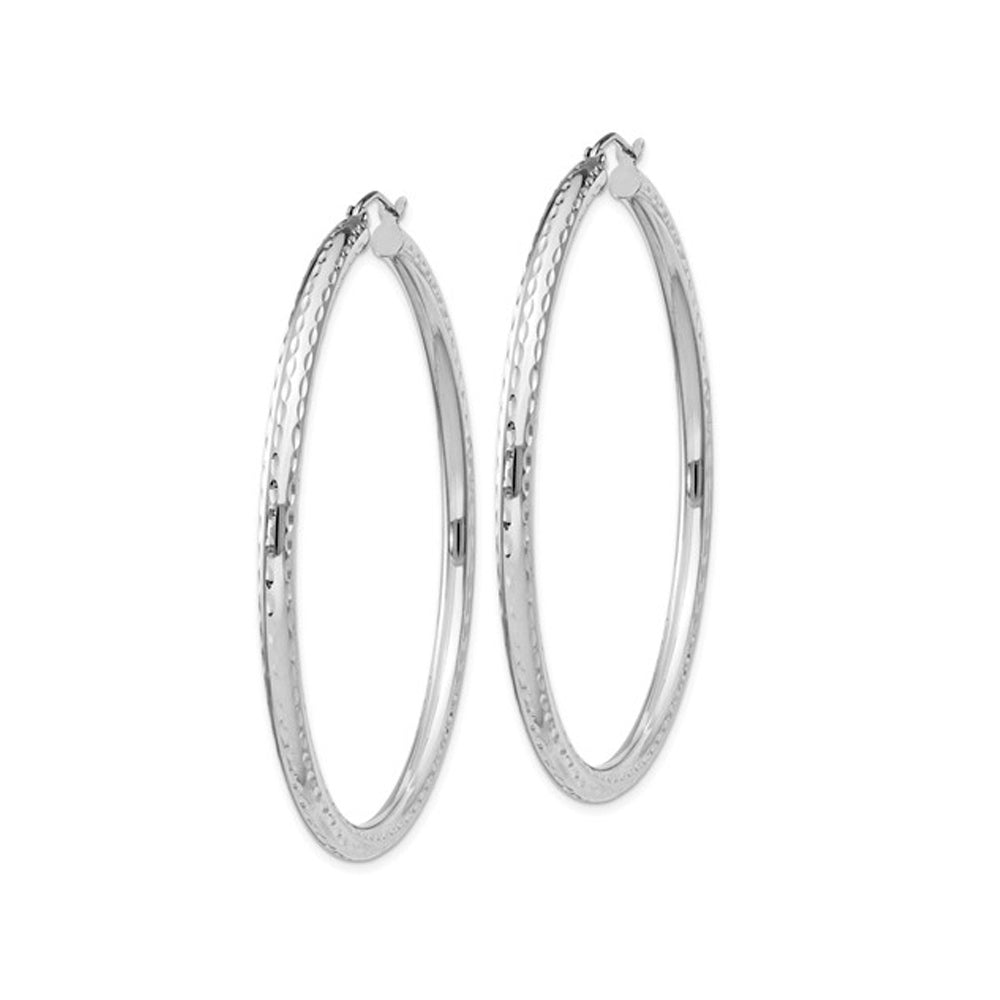 Extra Large Diamond Cut Hoop Earrings in Sterling Silver 2 Inch (3.0mm) Image 4