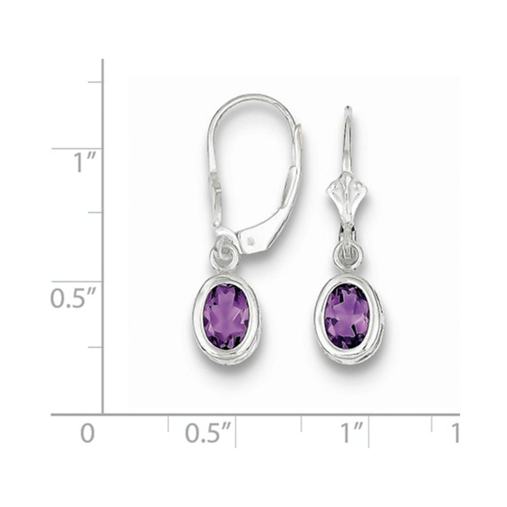 1.50 Carat (ctw)  Amethyst Drop Oval Earrings in Sterling Silver Image 2