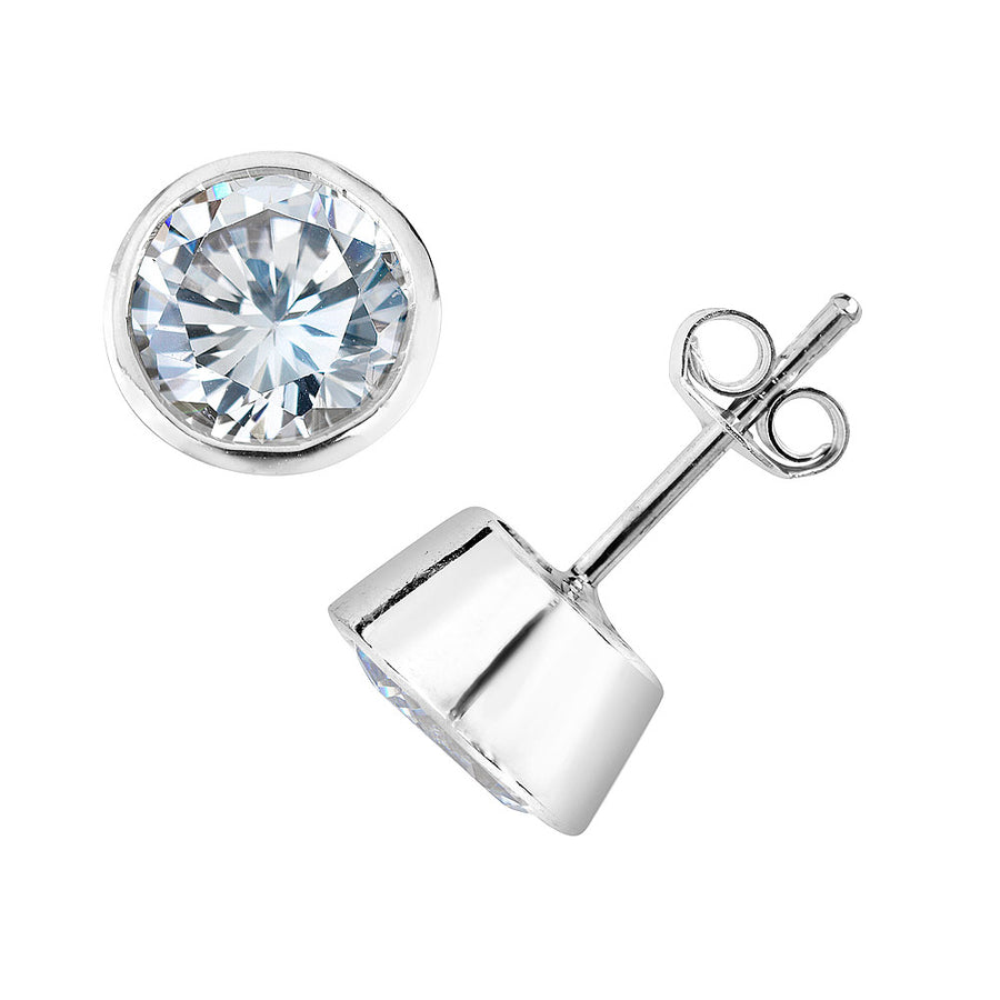 8mm Cubic Zirconia (CZ) (CZ) Bezel-Set Solitaire Earrings 3.50 Carat (ctw) in Sterling Silver Image 1