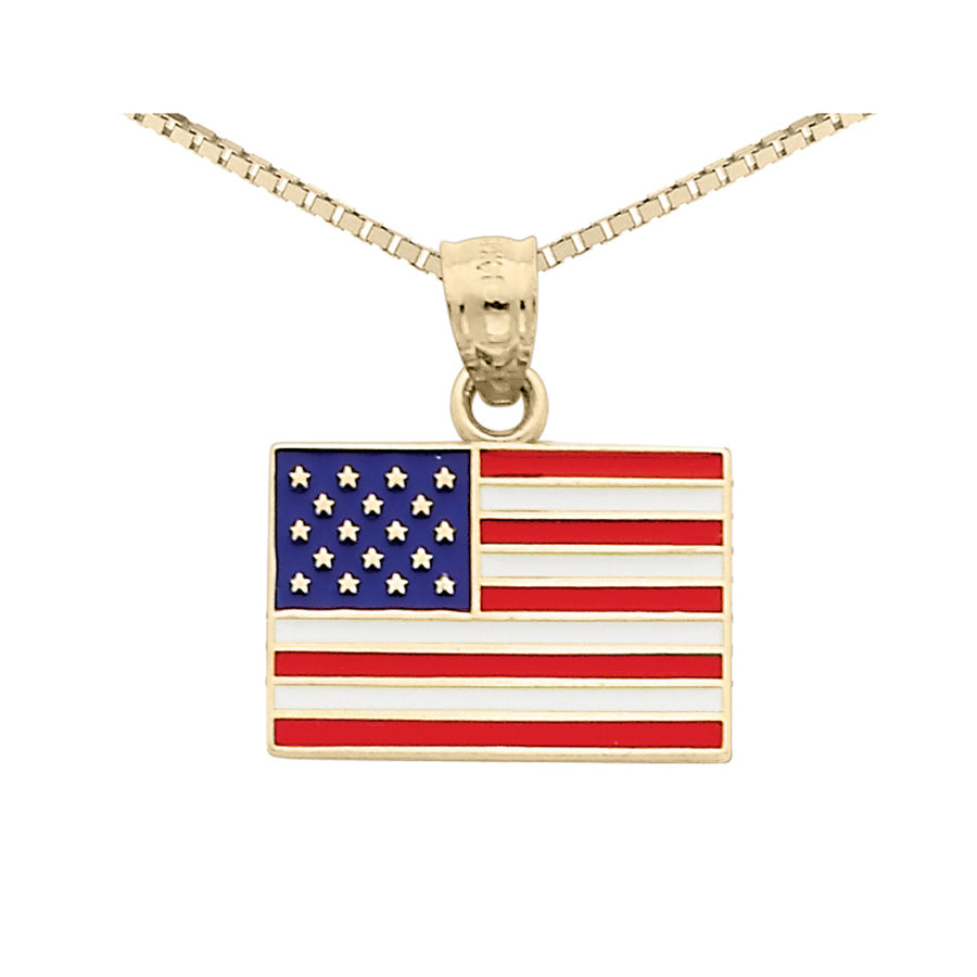 14K Yellow Gold American Flag Pendant Necklace with Chain Image 1