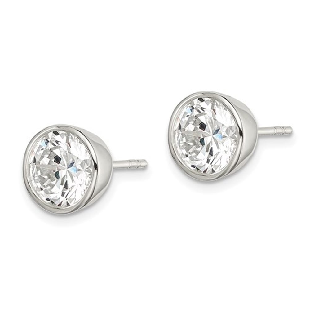 8mm Cubic Zirconia (CZ) (CZ) Bezel-Set Solitaire Earrings 3.50 Carat (ctw) in Sterling Silver Image 3