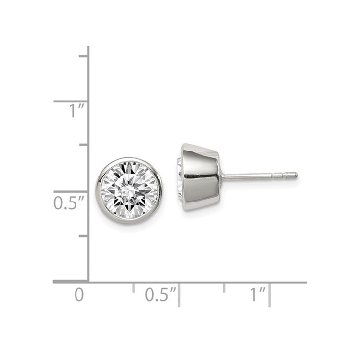 8mm Cubic Zirconia (CZ) (CZ) Bezel-Set Solitaire Earrings 3.50 Carat (ctw) in Sterling Silver Image 4