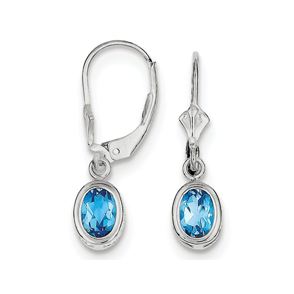 2.00 Carat (ctw) Blue Topaz Drop Oval Earrings in Sterling Silver Image 1