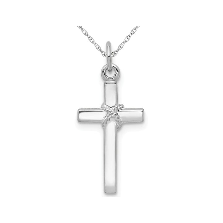 14K White Gold Cross Pendant Necklace with Chain Image 1