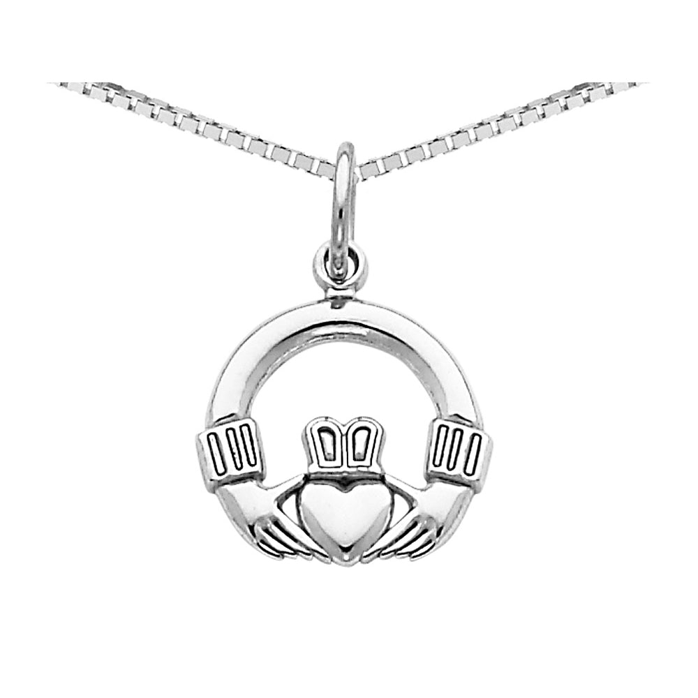 Claddagh Celtic Pendant Necklace in 14K White Gold with Chain Image 1