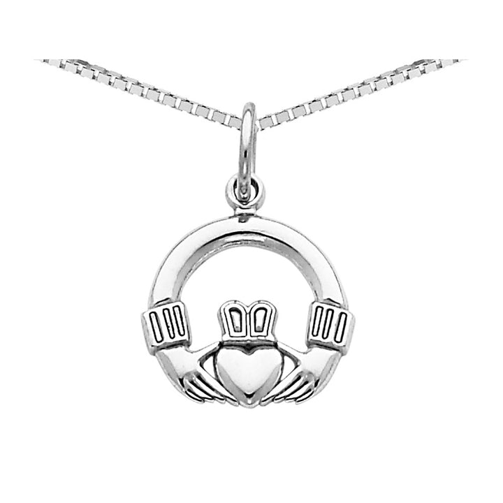 Claddagh Celtic Pendant Necklace in 14K White Gold with Chain Image 1