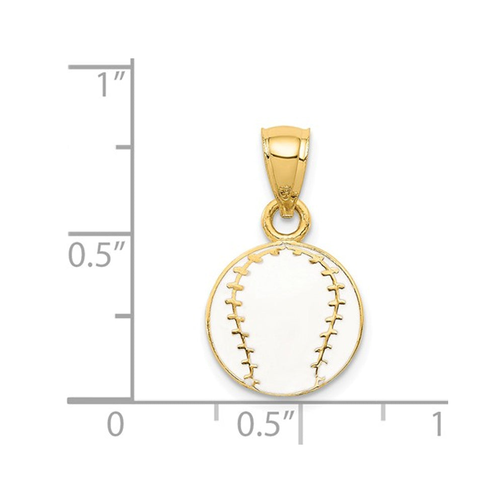 14K Yellow Gold Baseball Charm Pendant Necklace Charm with Chain Image 2