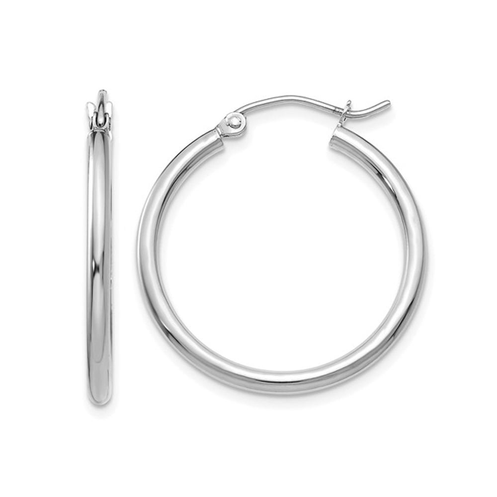 14K White Gold Hoop Earrings 1 Inch (2.00 mm) Image 1