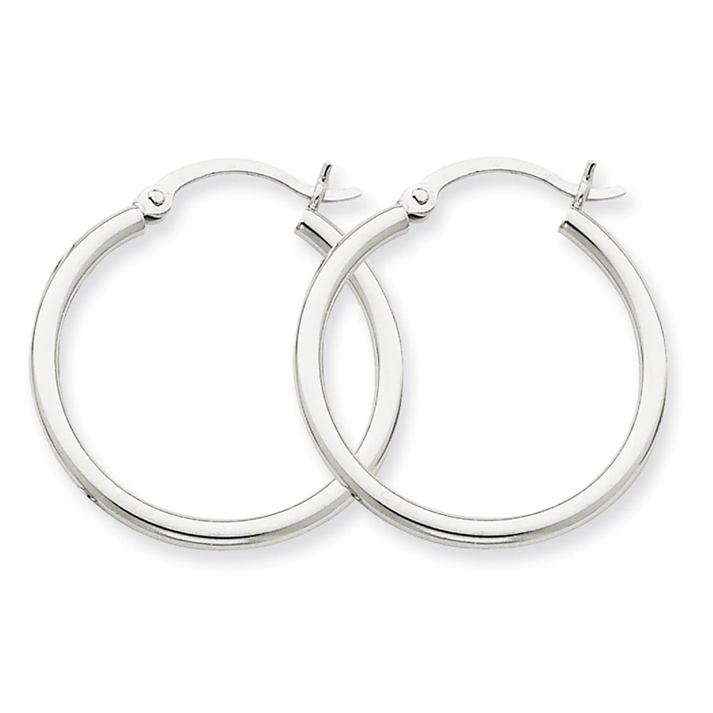 14K White Gold Hoop Earrings 1 Inch (2.00 mm) Image 2