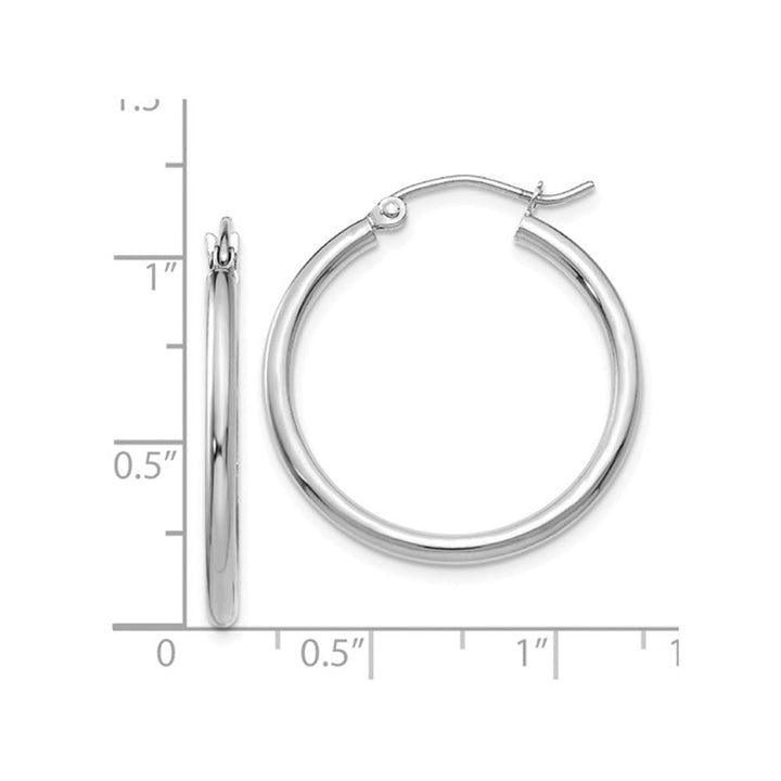 14K White Gold Hoop Earrings 1 Inch (2.00 mm) Image 3