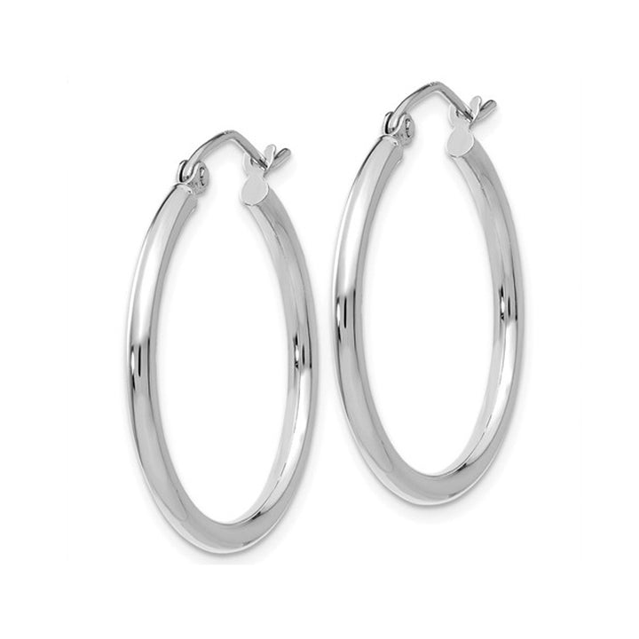 14K White Gold Hoop Earrings 1 Inch (2.00 mm) Image 4