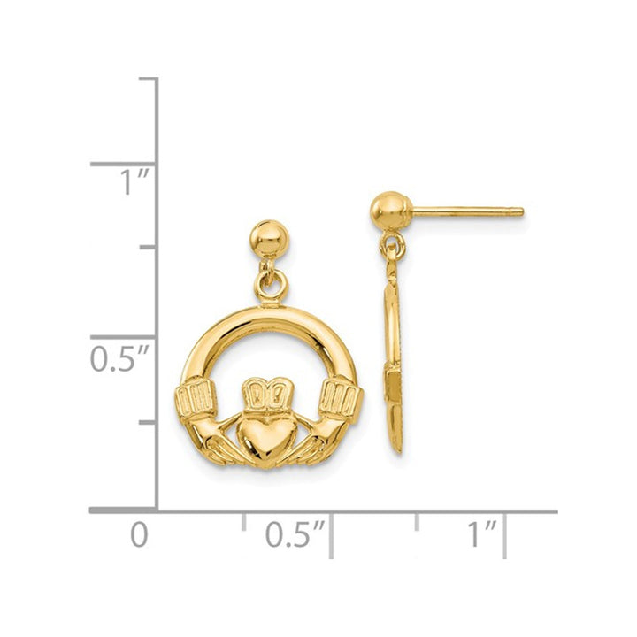 14K Yellow Gold Dangling Claddagh Post Earrings Image 3