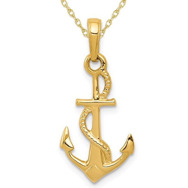 14K Yellow Gold Polished Anchor Pendant Necklace with Chain Image 1