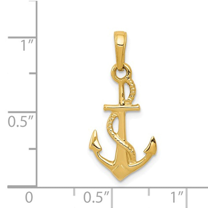 14K Yellow Gold Polished Anchor Pendant Necklace with Chain Image 3