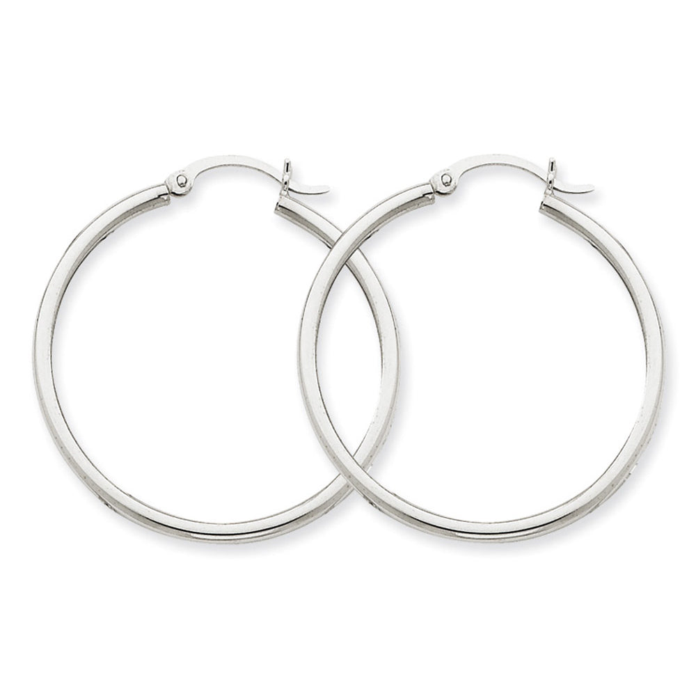 14K White Gold Medium Hoop Earrings 1 1/4 Inch (2.00 mm) Image 2