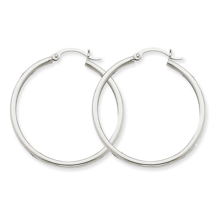 14K White Gold Medium Hoop Earrings 1 1/4 Inch (2.00 mm) Image 2