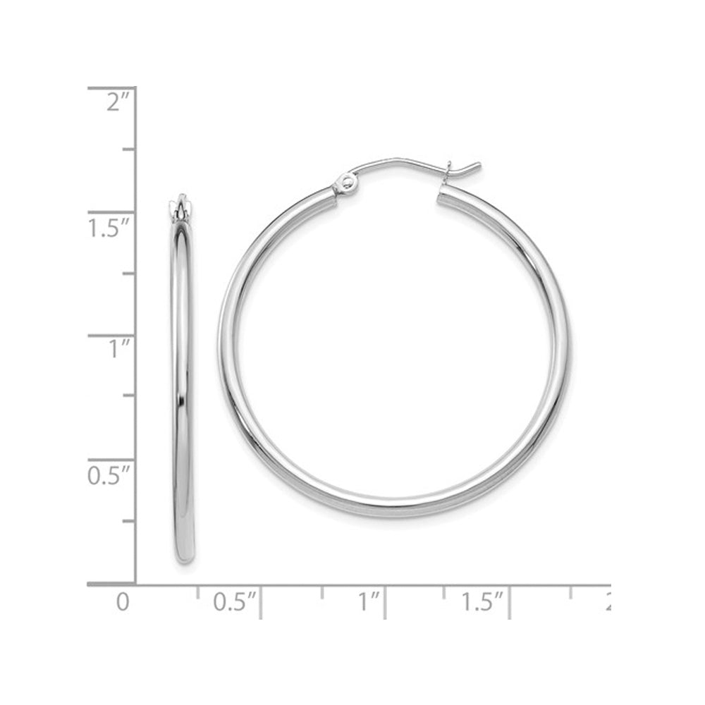 14K White Gold Medium Hoop Earrings 1 1/4 Inch (2.00 mm) Image 3