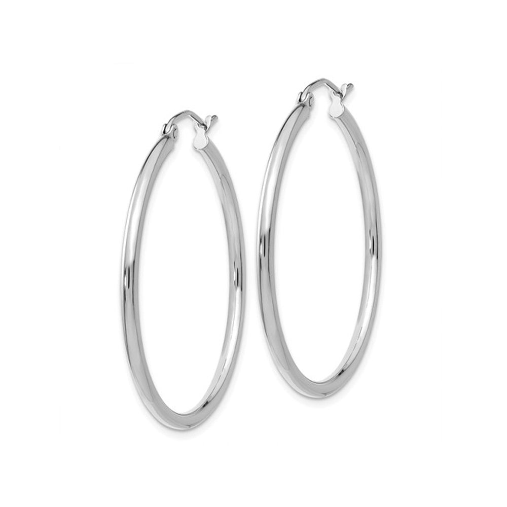 14K White Gold Medium Hoop Earrings 1 1/4 Inch (2.00 mm) Image 4