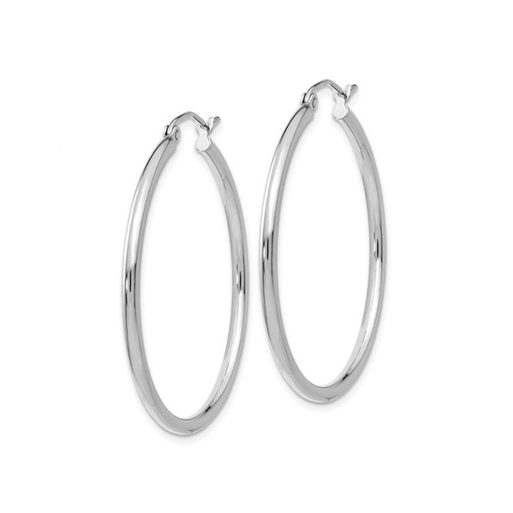 14K White Gold Medium Hoop Earrings 1 1/4 Inch (2.00 mm) Image 4