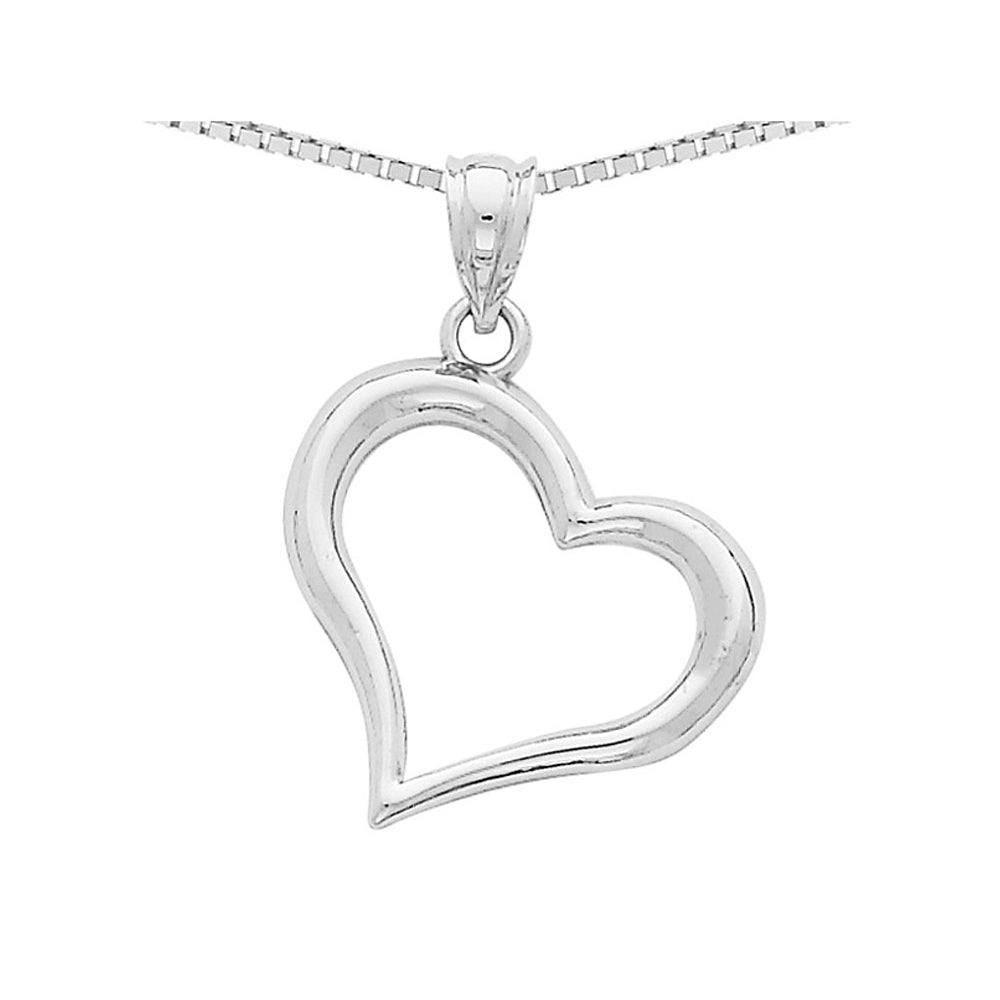 Classic Open Heart Pendant Necklace in Polished 14K White Gold with Chain Image 1