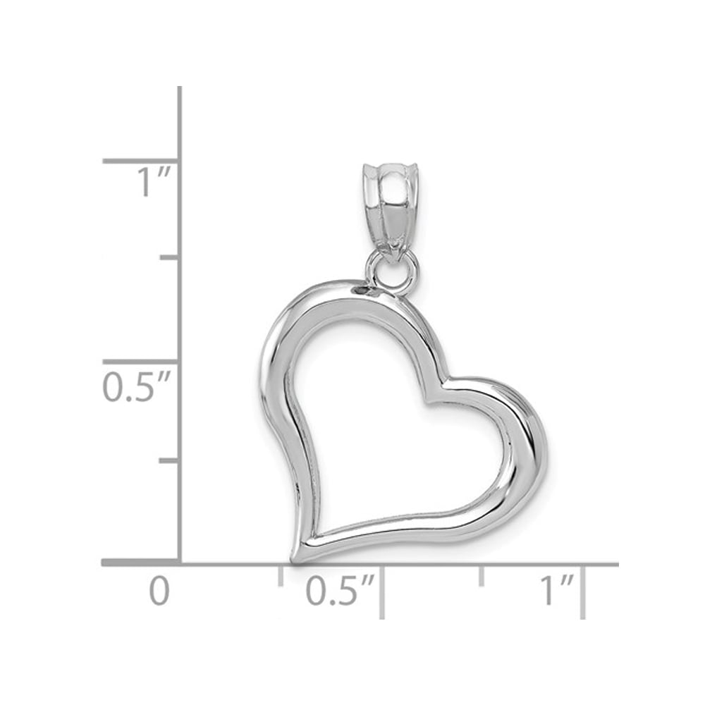 Classic Open Heart Pendant Necklace in Polished 14K White Gold with Chain Image 3