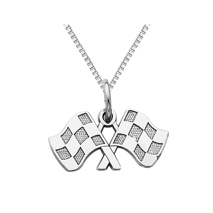 14K White Gold Checkered Flags Charm Pendant Necklace with Chain Image 1