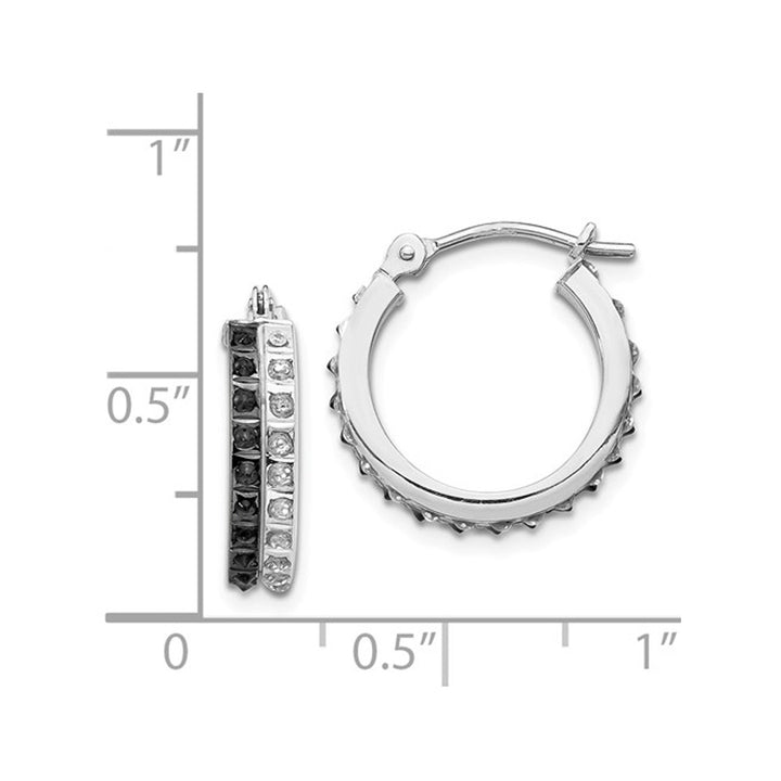 White and Black Accent Diamonds Round Hinged Hoop Earrings in 14K White Gold (2/3 Inch) Image 3