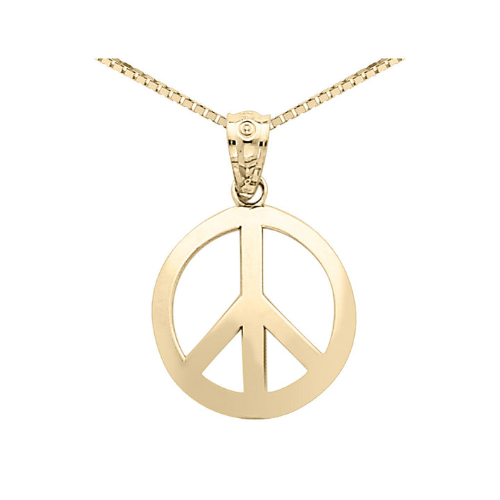 Peace Sign Pendant Necklace in 14K Yellow Gold with Chain Image 1