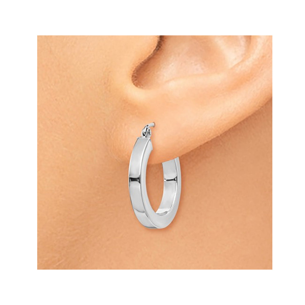 14K White Gold Small Square Tube Hoop Earrings 3/4 Inch (3.00 mm) Image 3