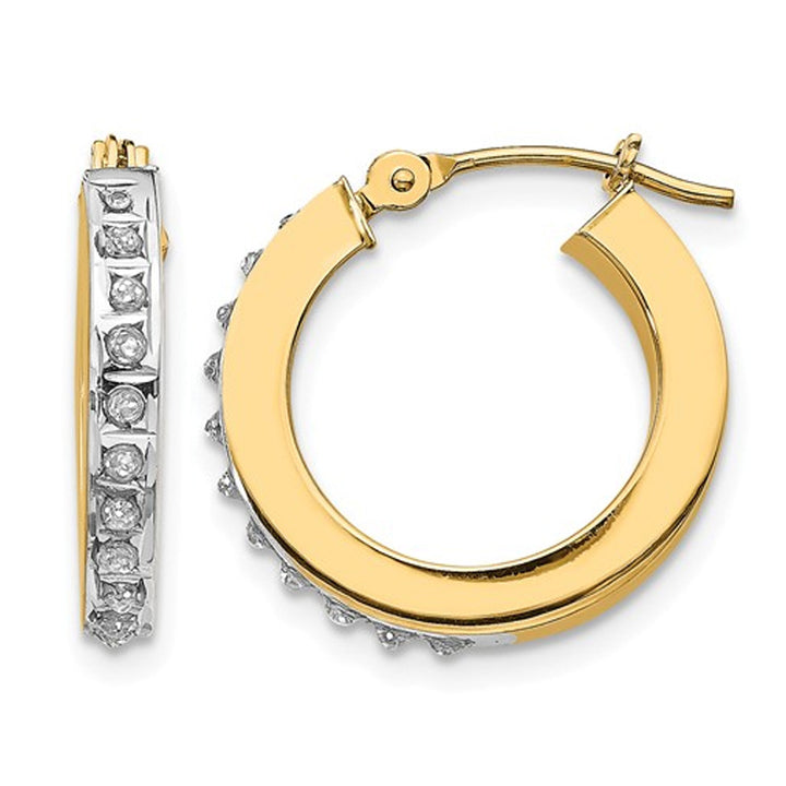 Accent Diamond Hinged Hoop Earrings in 14K Yellow Gold (2/3 Inch) Image 1