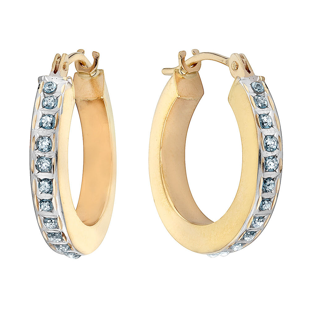 Accent Diamond Hinged Hoop Earrings in 14K Yellow Gold (2/3 Inch) Image 2