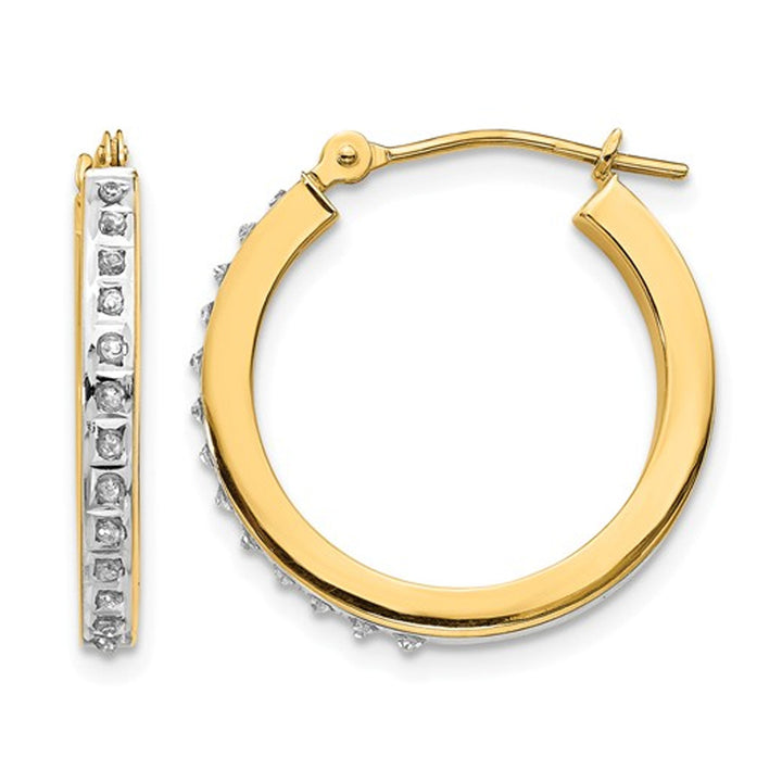 Accent Diamond Round Hoop Earrings in 14K Yellow Gold (3/4 Inch) Image 1