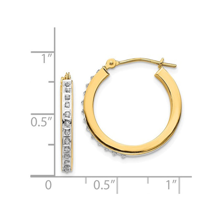 Accent Diamond Round Hoop Earrings in 14K Yellow Gold (3/4 Inch) Image 3