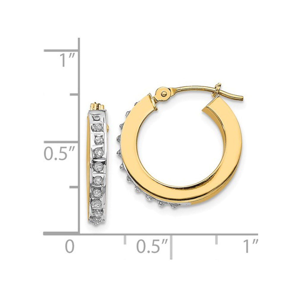 Accent Diamond Hinged Hoop Earrings in 14K Yellow Gold (2/3 Inch) Image 3